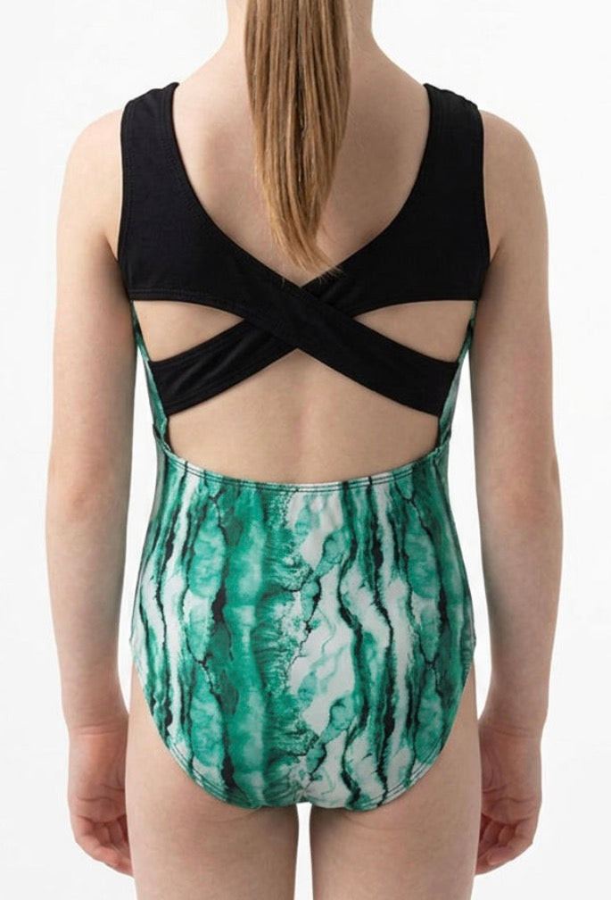 Green and Black Marble Leotard - Motionwear