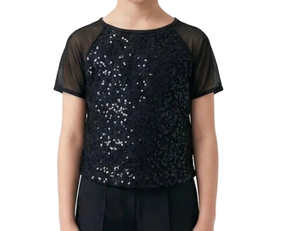 Black Sequenced Cropped Shirt - Weissman