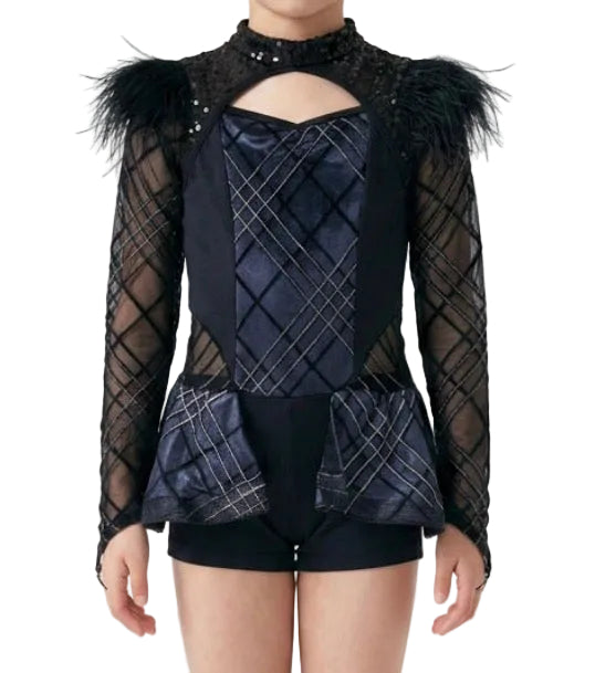 Sparkly Biketard with Feathers and Sparkly Mesh Sleeves - Weissman