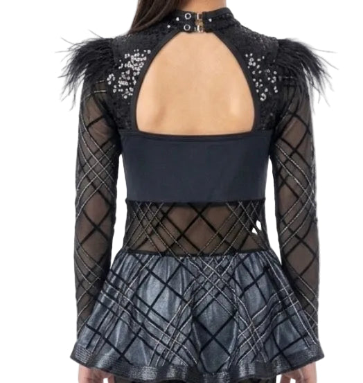 Sparkly Biketard with Feathers and Sparkly Mesh Sleeves - Weissman