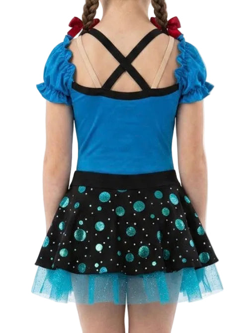 Blue Dress with Black Skirt and Polka Dots - Weissman