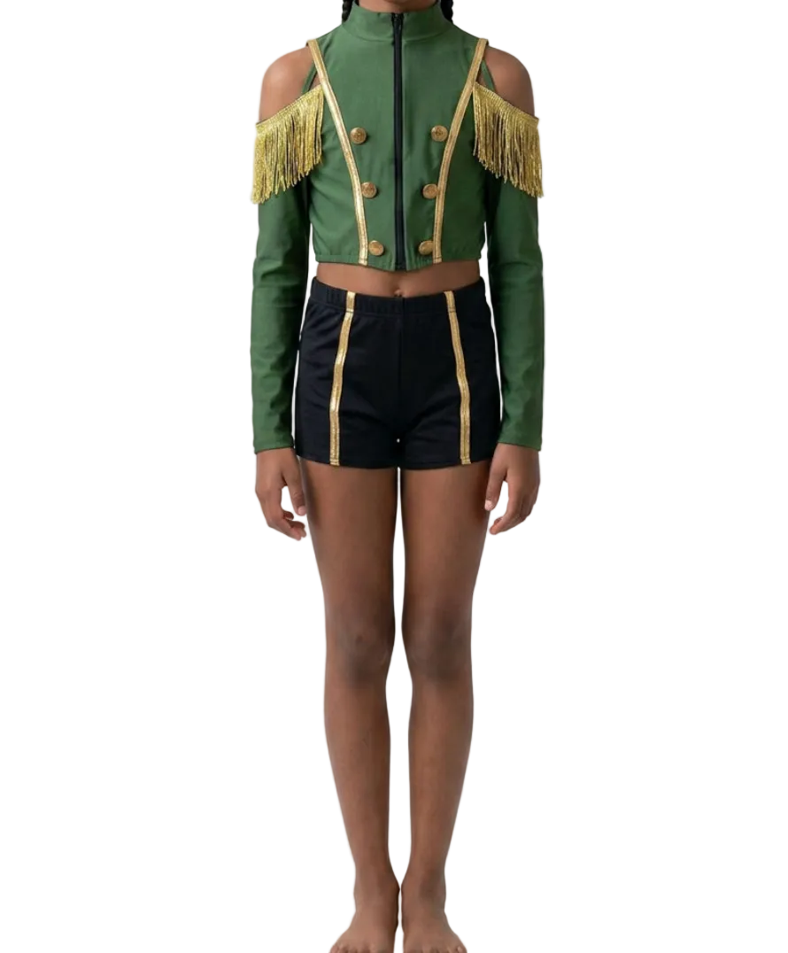 Two Piece Army Green set with Gold Accents - Costume Gallery