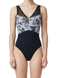 Black and Grey Floral Leotard - Mirella