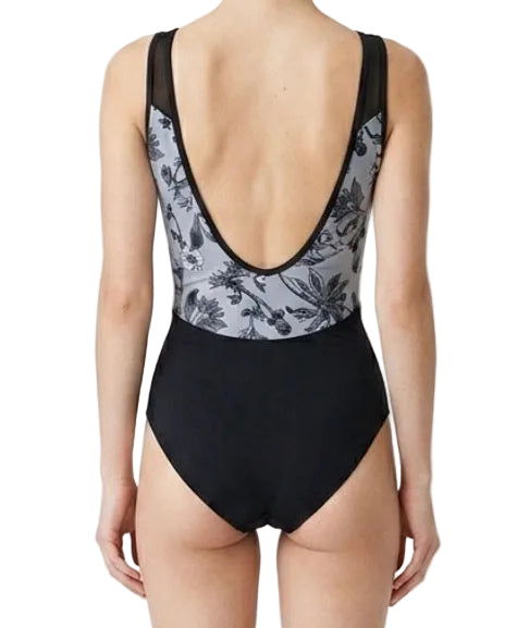 Black and Grey Floral Leotard - Mirella