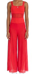 Red Pant Suit with Mesh Pants - Stage Boutique