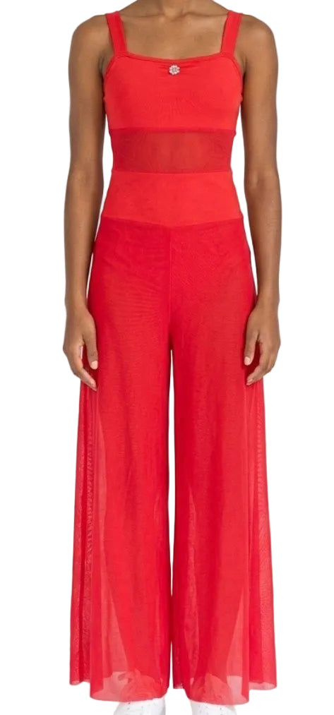 Red Pant Suit with Mesh Pants - Stage Boutique