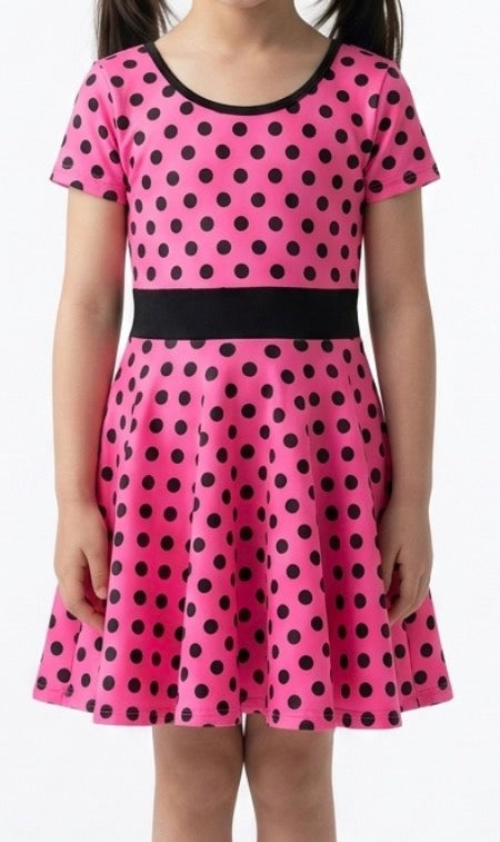 Pink and Black Polka Dot Dress - CamelDance