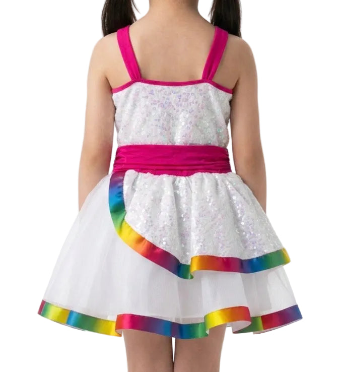 White with Pink and Rainbow Edging Dress - Revolution
