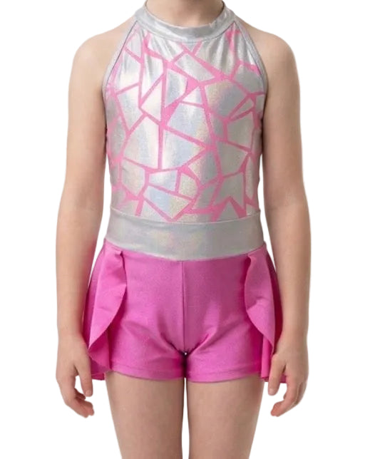 Pink and Silver Unitard with 3/4 Skirt - CamelDance