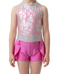 Pink and Silver Unitard with 3/4 Skirt - CamelDance