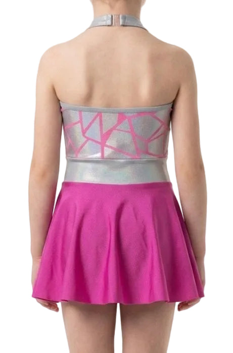 Pink and Silver Unitard with 3/4 Skirt - CamelDance