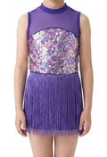 Sparkly Purple Unitard with Fringe Overlay - Layla's Dance