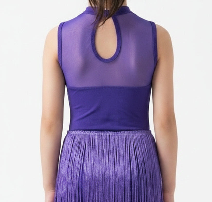 Sparkly Purple Unitard with Fringe Overlay - Layla's Dance