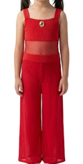 Red Leotard with Mesh Red Pants
