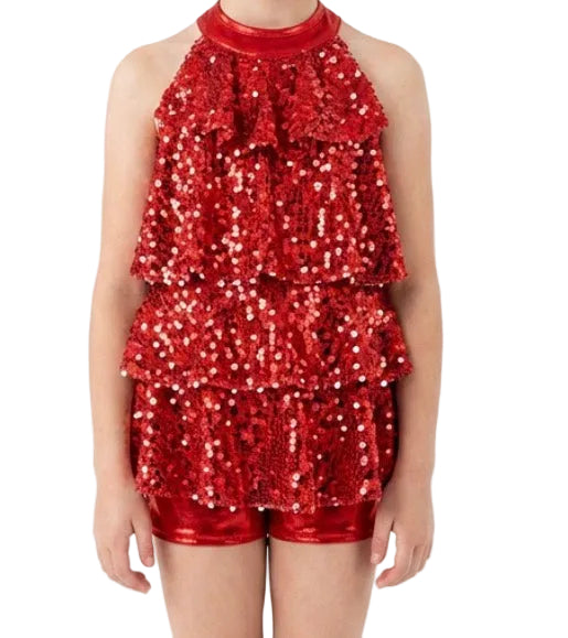 Red Layered Sparkle Unitard