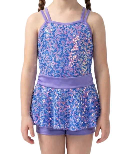 Purple Sequence Unitard with Skirt