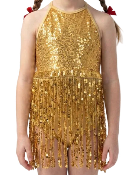 Gold Sequence Fringe Leotard - Stage Boutique