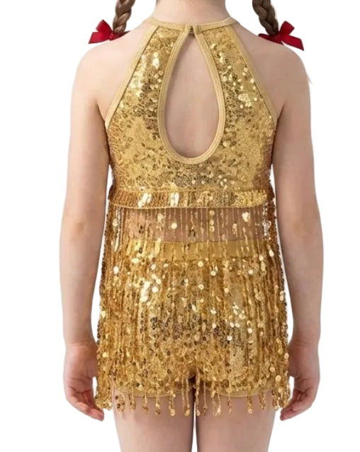 Gold Sequence Fringe Leotard - Stage Boutique