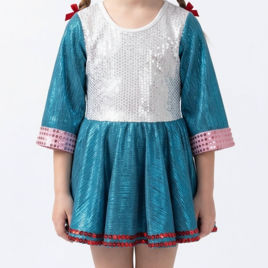 Teal Silver and Pink Dress - Stage Boutique