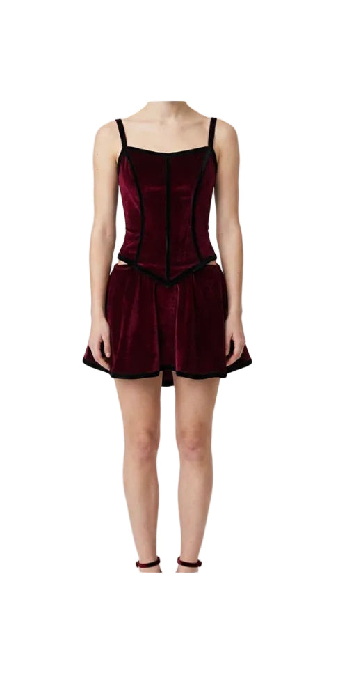 Red Velvet Dress with Black Detailing - CamelDance