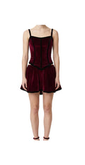 Red Velvet Dress with Black Detailing - CamelDance