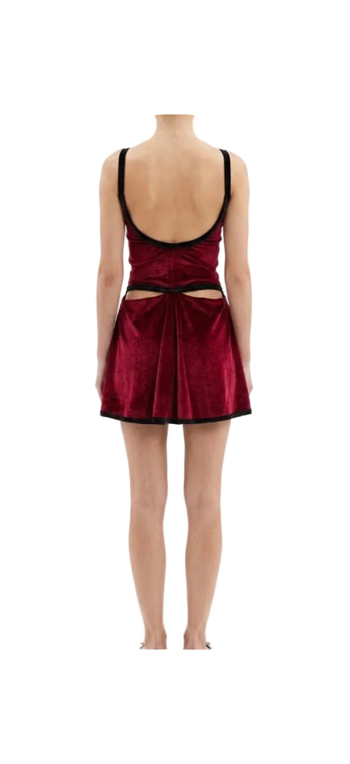 Red Velvet Dress with Black Detailing - CamelDance