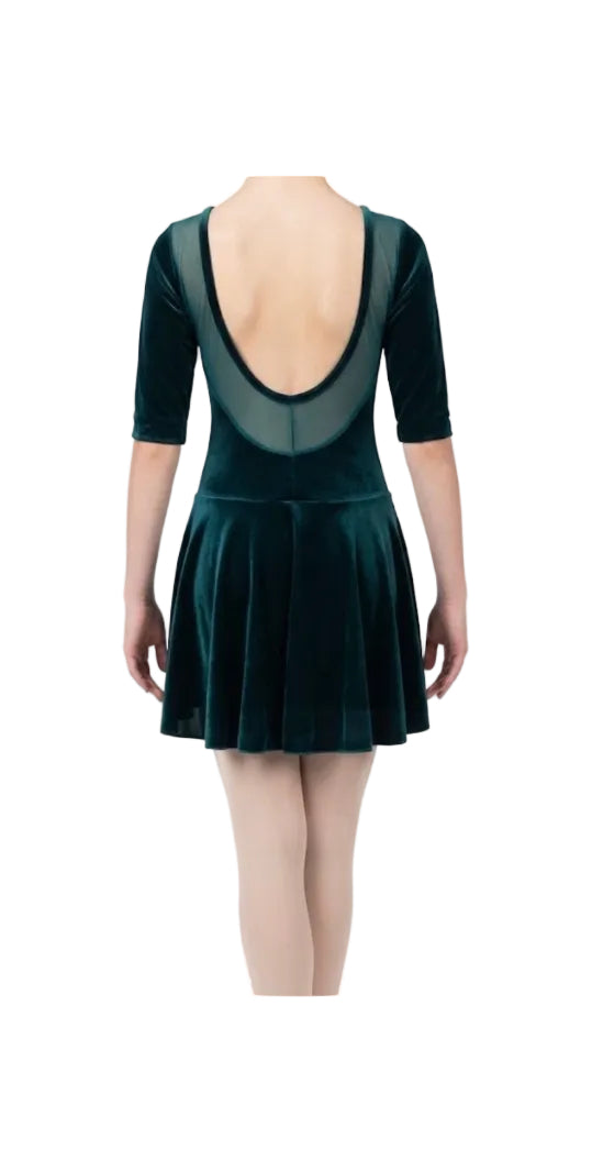 Green Velvet Dress with Mesh Detailing - Beetles