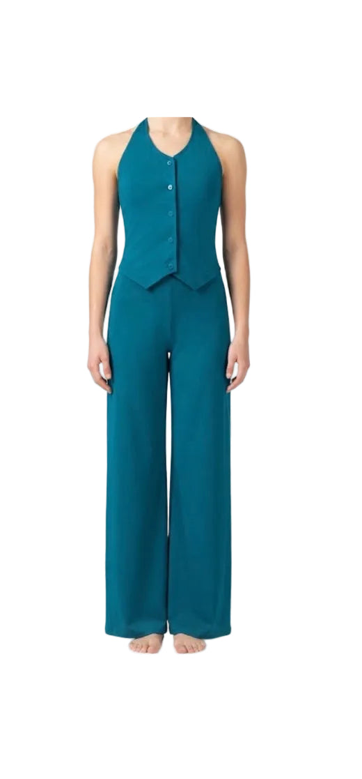 Dark Teal Pant Suit with Buttons - CamelDance