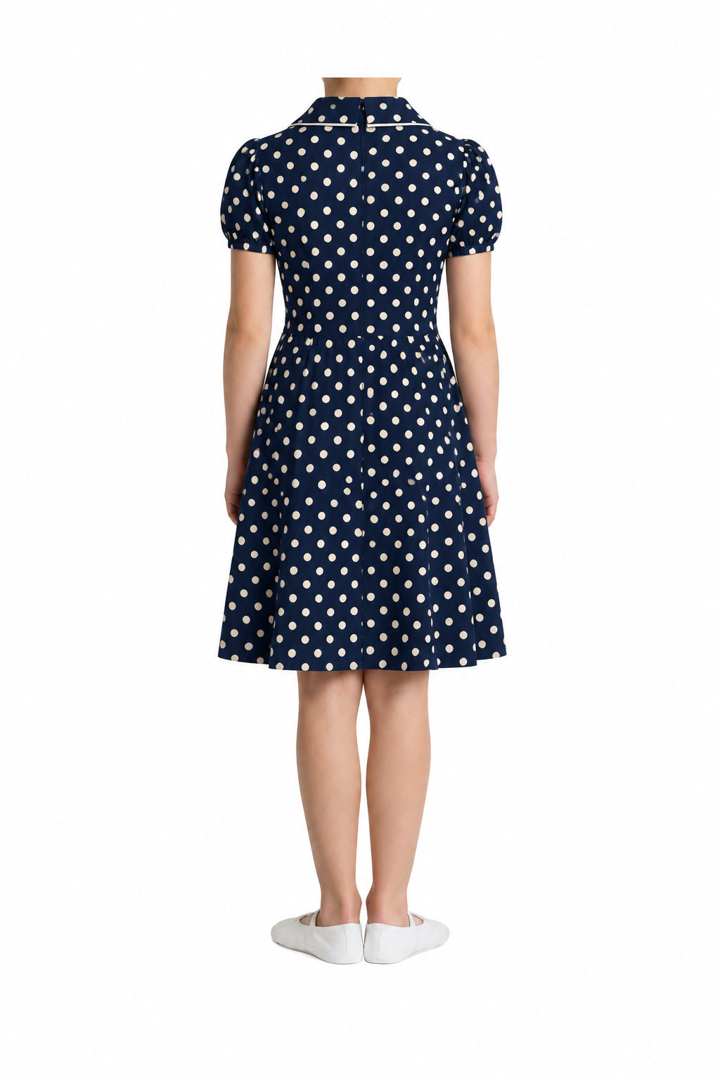 Navy and Cream Polka Dot Dress - Weissman
