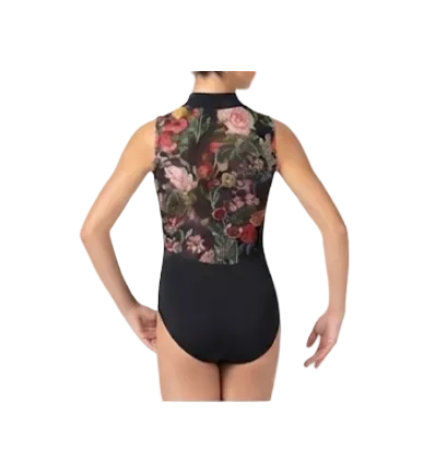 Zip Front Leotard with Floral Back - Motionwear