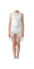 White Shiny Leotard with 3/4 Skirt -CamelDance