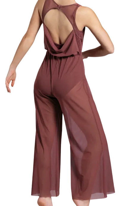 Cowl Drape Power Mesh Jumpsuit - Balera