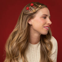 Metal Gift Bow Bobby Pins 4pc Set - Red & Gold